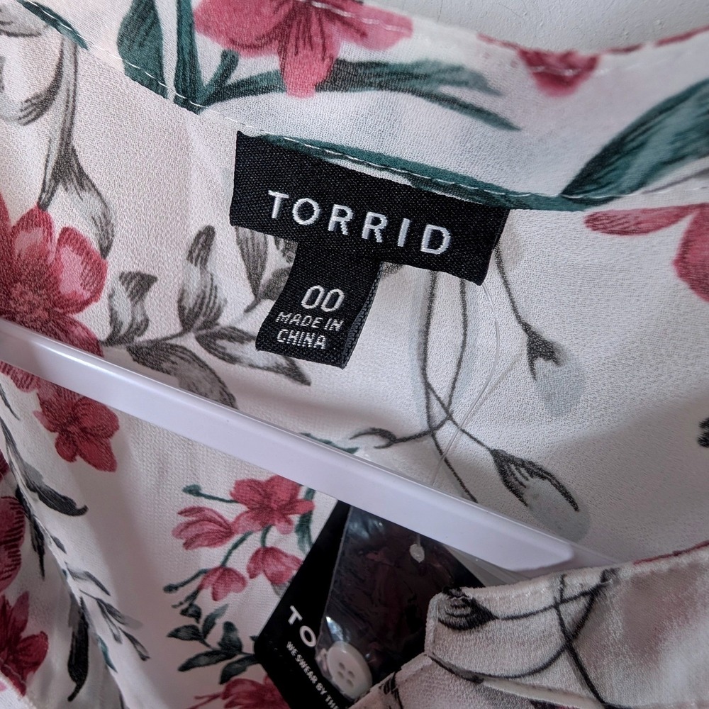 Torrid White Pink Floral Chiffon Button Front High-Low Mini Dress Plus Size 00 - Picture 5 of 8